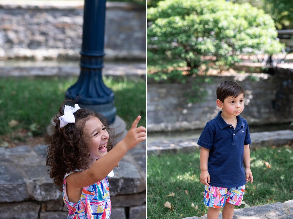 siblings play during family photos in Downtown Frederick with Wendy Zook