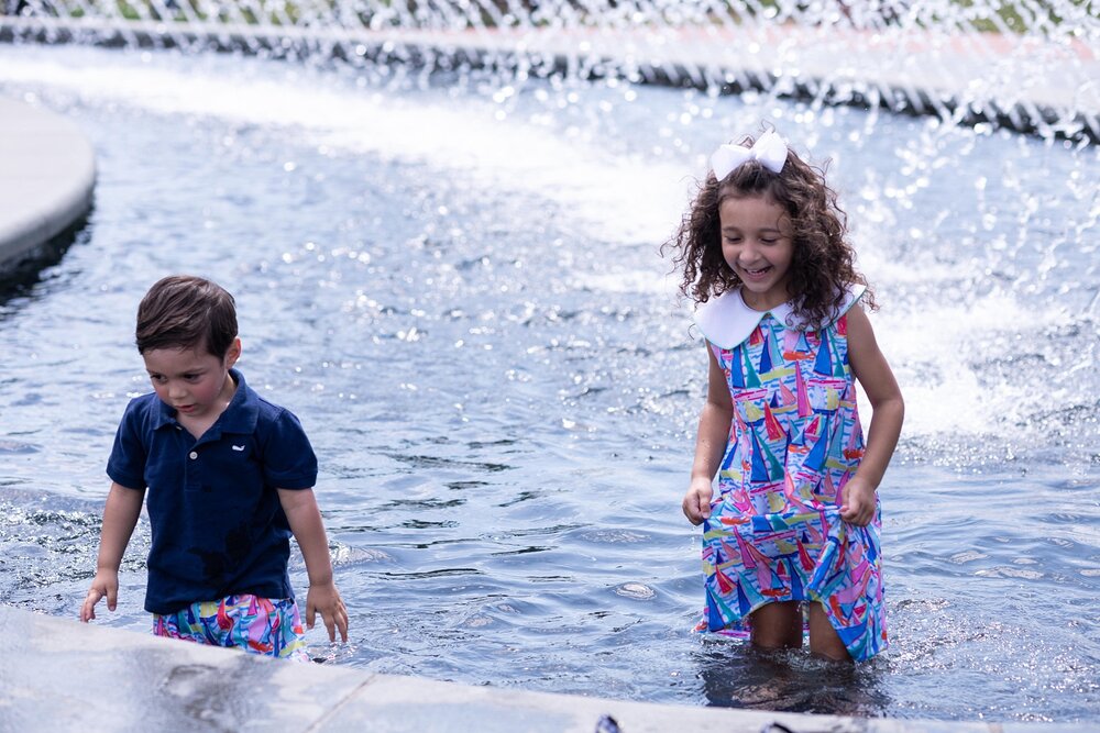 fountain play during Frederick MD family photos with Wendy Zook