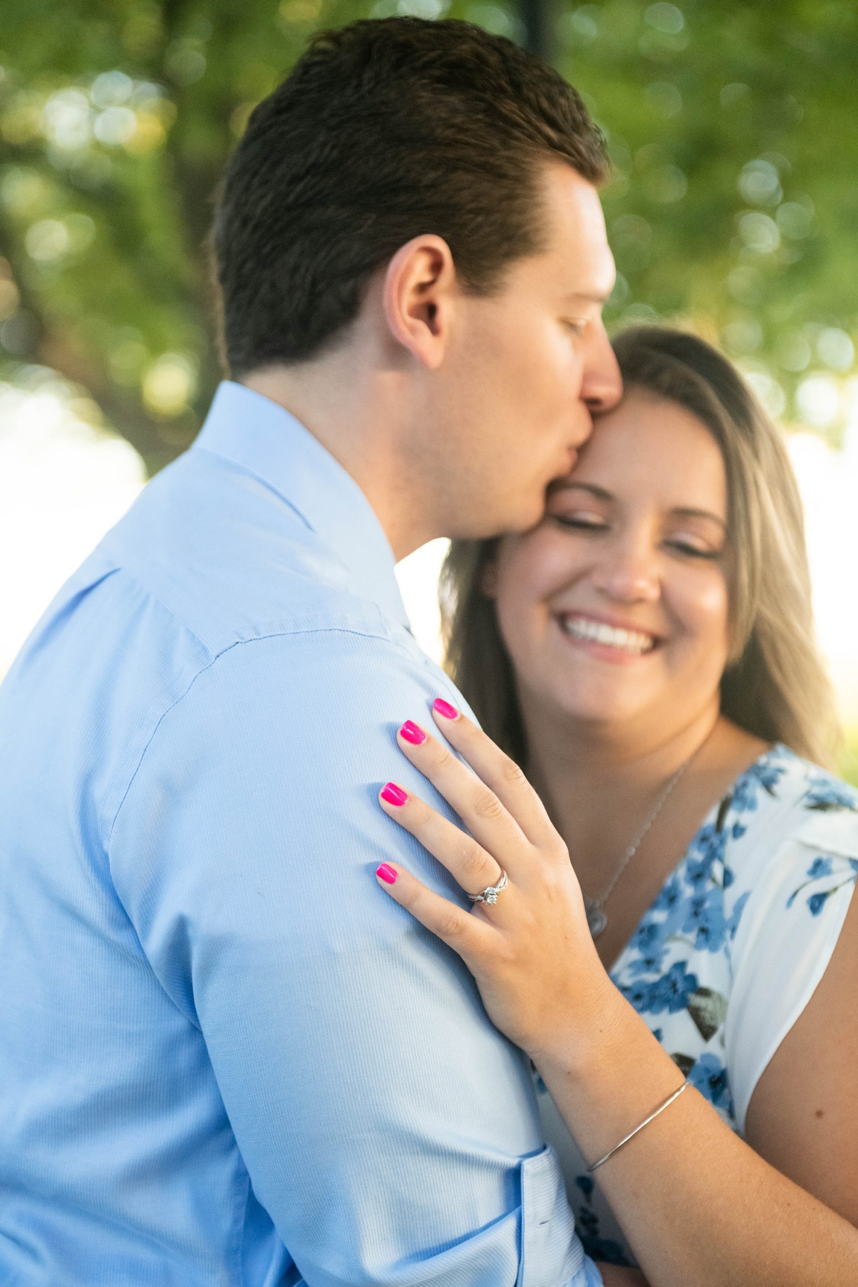 destination engagement session with bride showing off engagement ring 