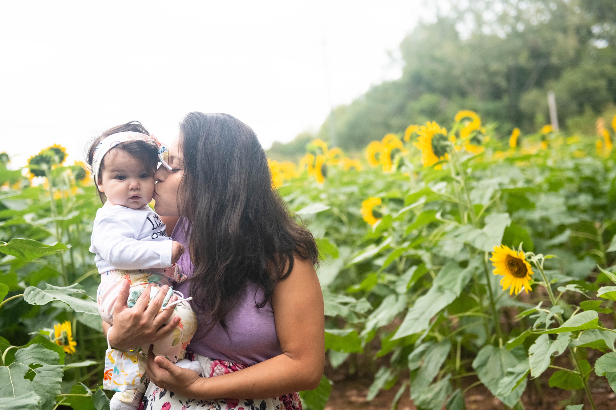 Sunflower photo session with mom and baby girl in Frederick MD