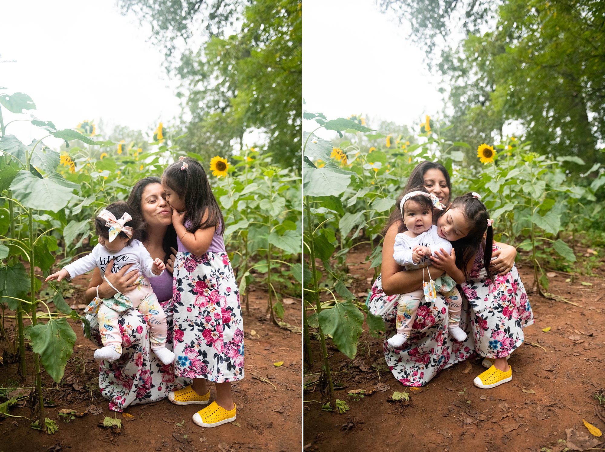mom poses with daughters during family photos at Rocky Point Creamery