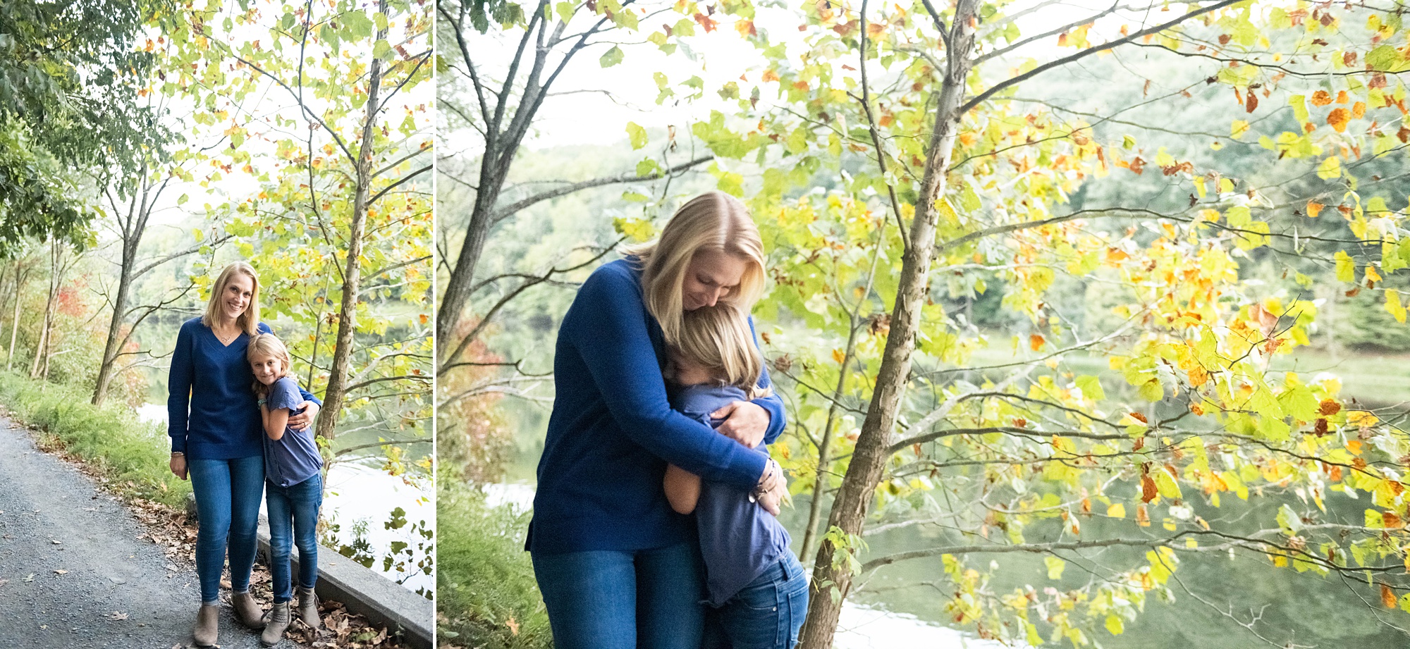 mom hugs son during Lake Linganore family session