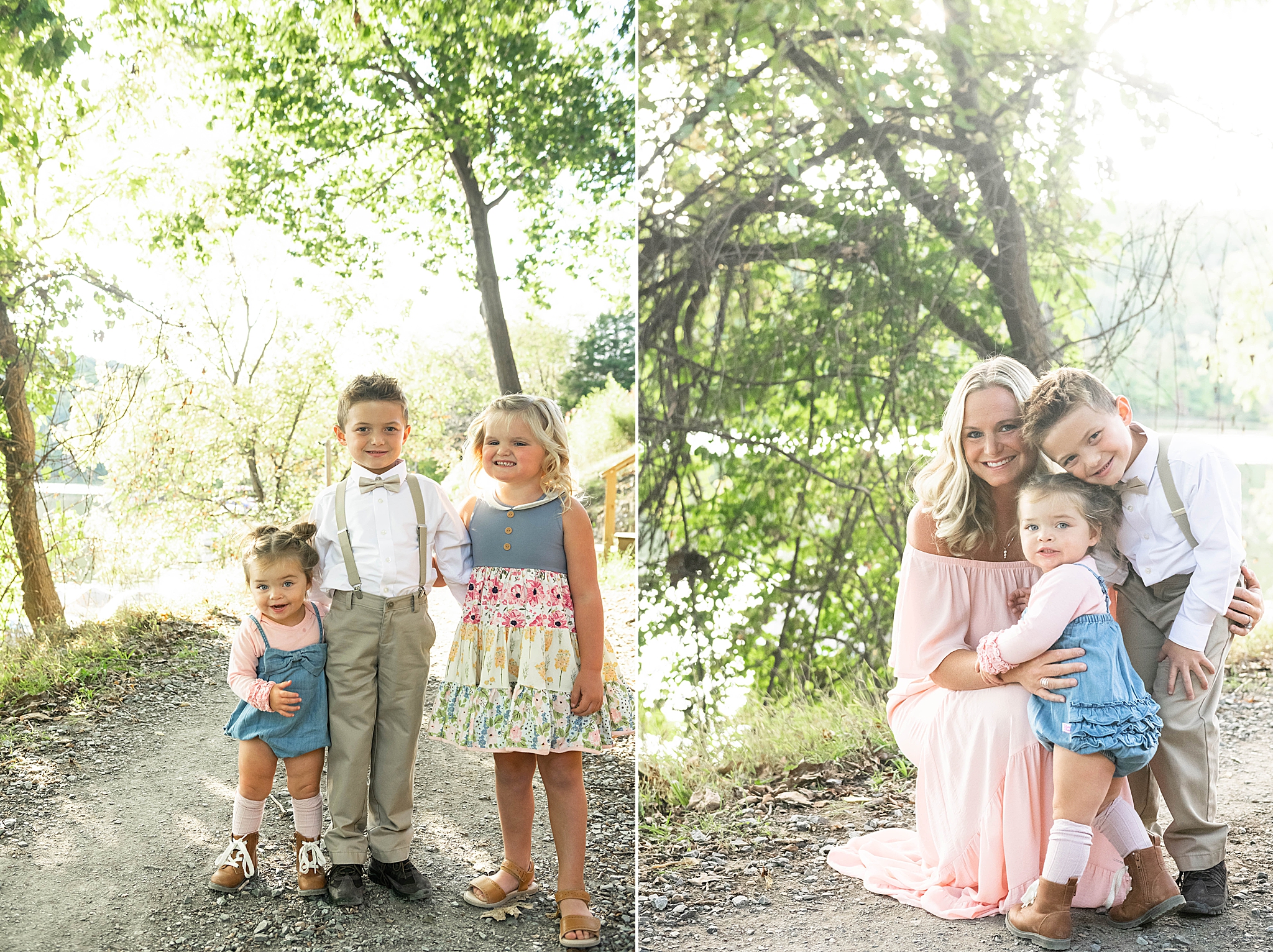 siblings pose with mom during Fall Family Photos