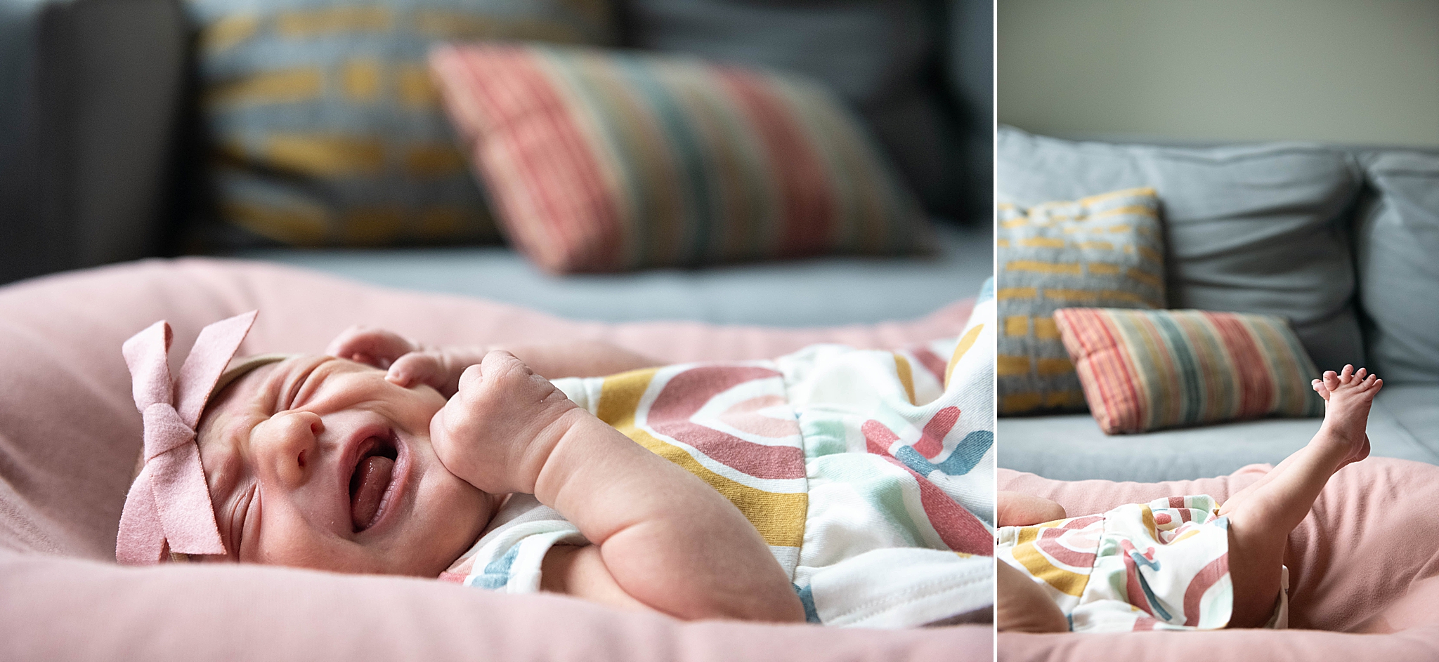 baby girl cries during Washington DC Lifestyle Newborn session