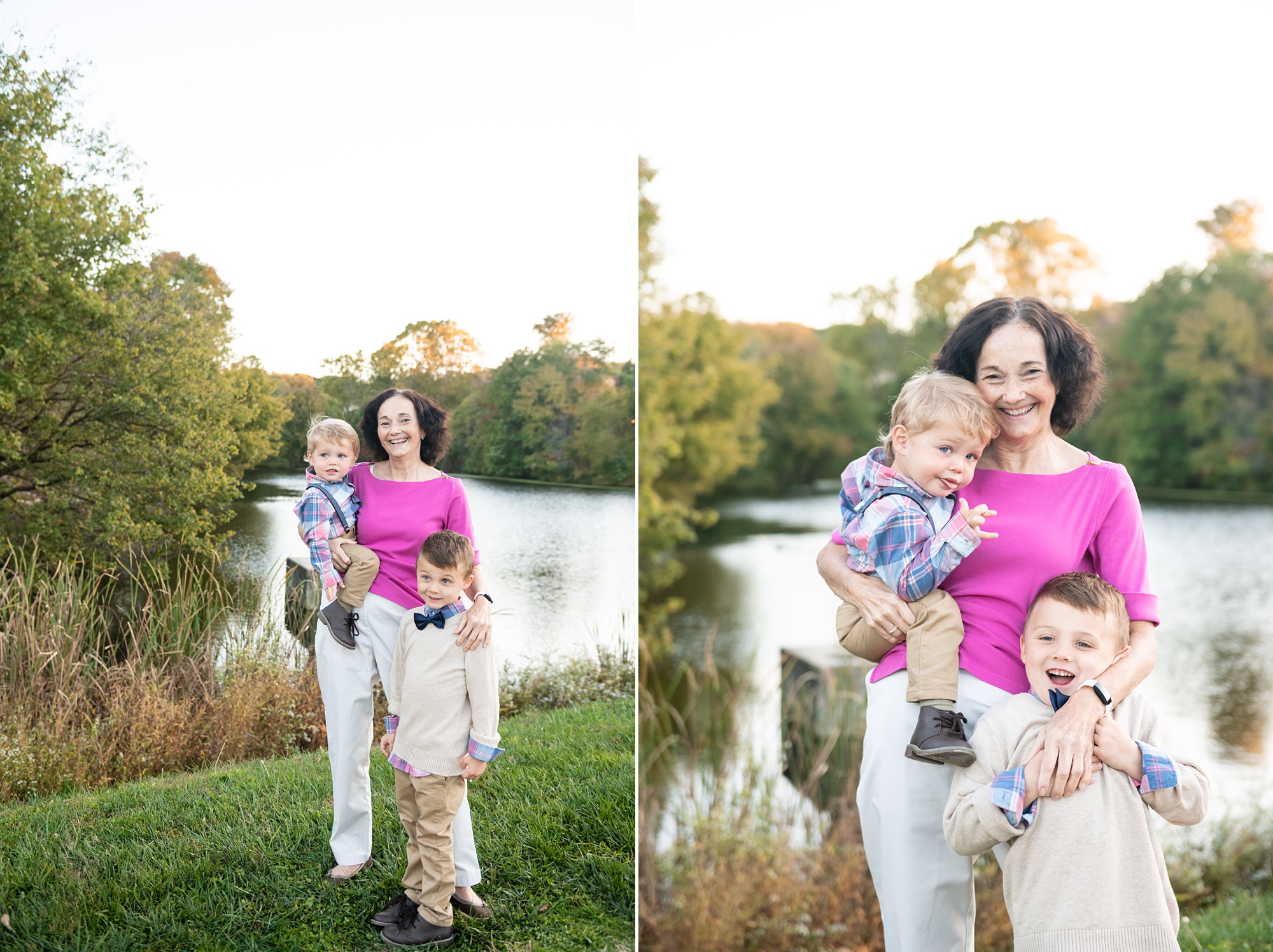 grandmother poses with grandsons in Frederick County