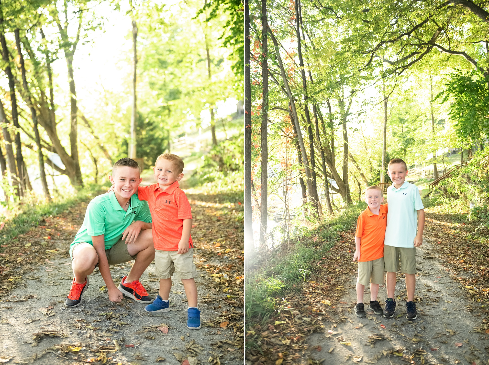 brothers pose on pathway during Lake Linganore family session