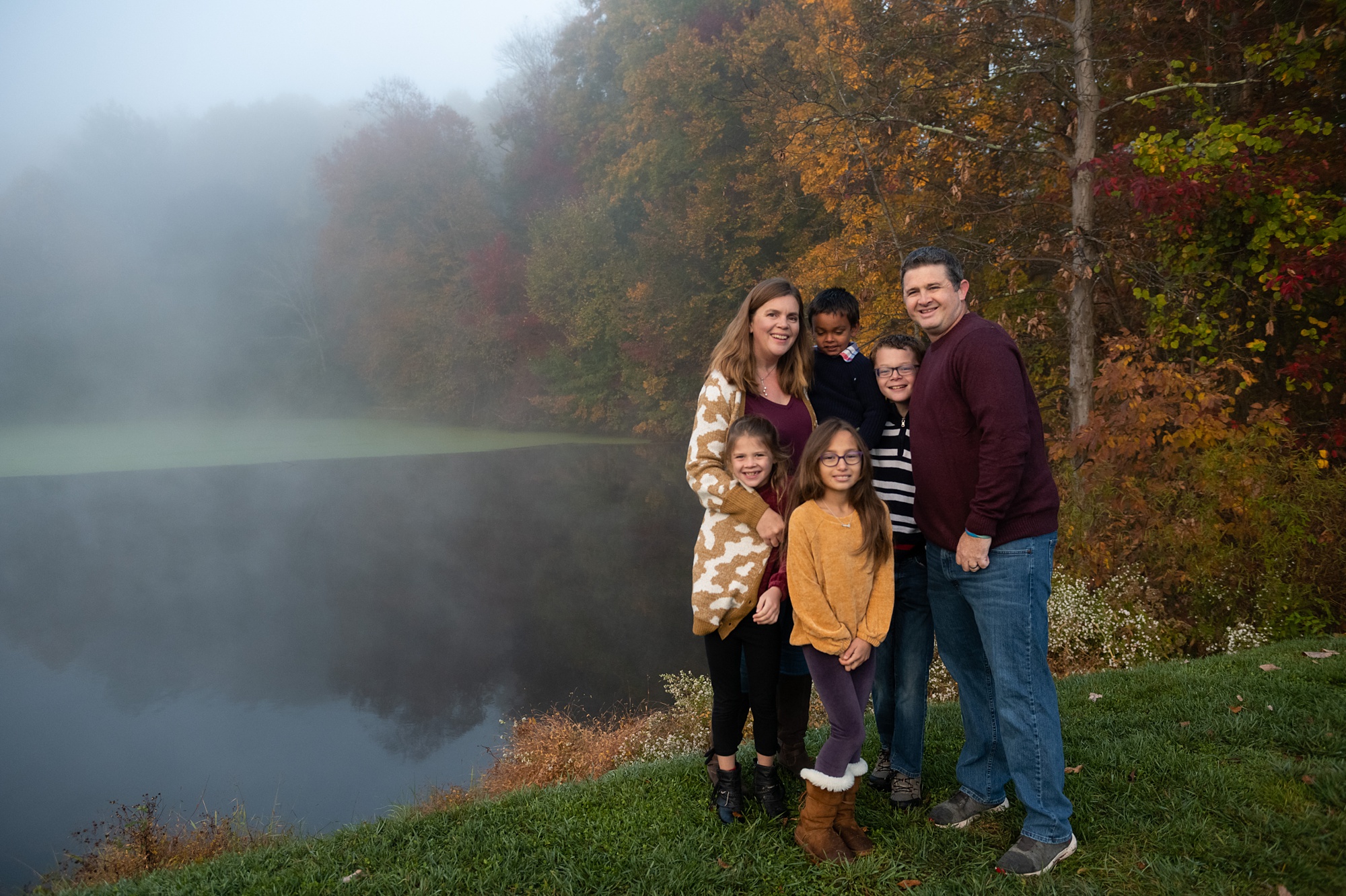 family of six poses together during Lake Linganore Family Photos