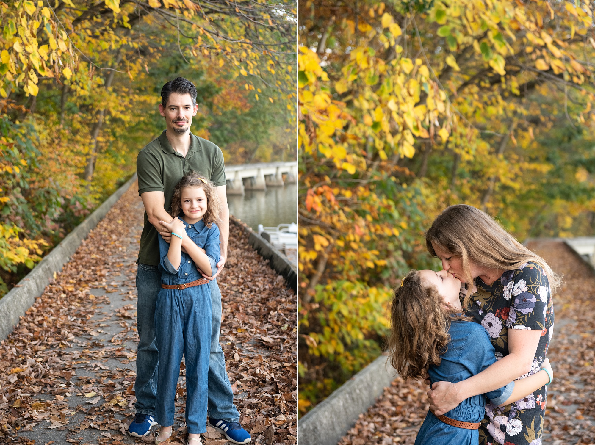 parents play with kids during fall family photo session